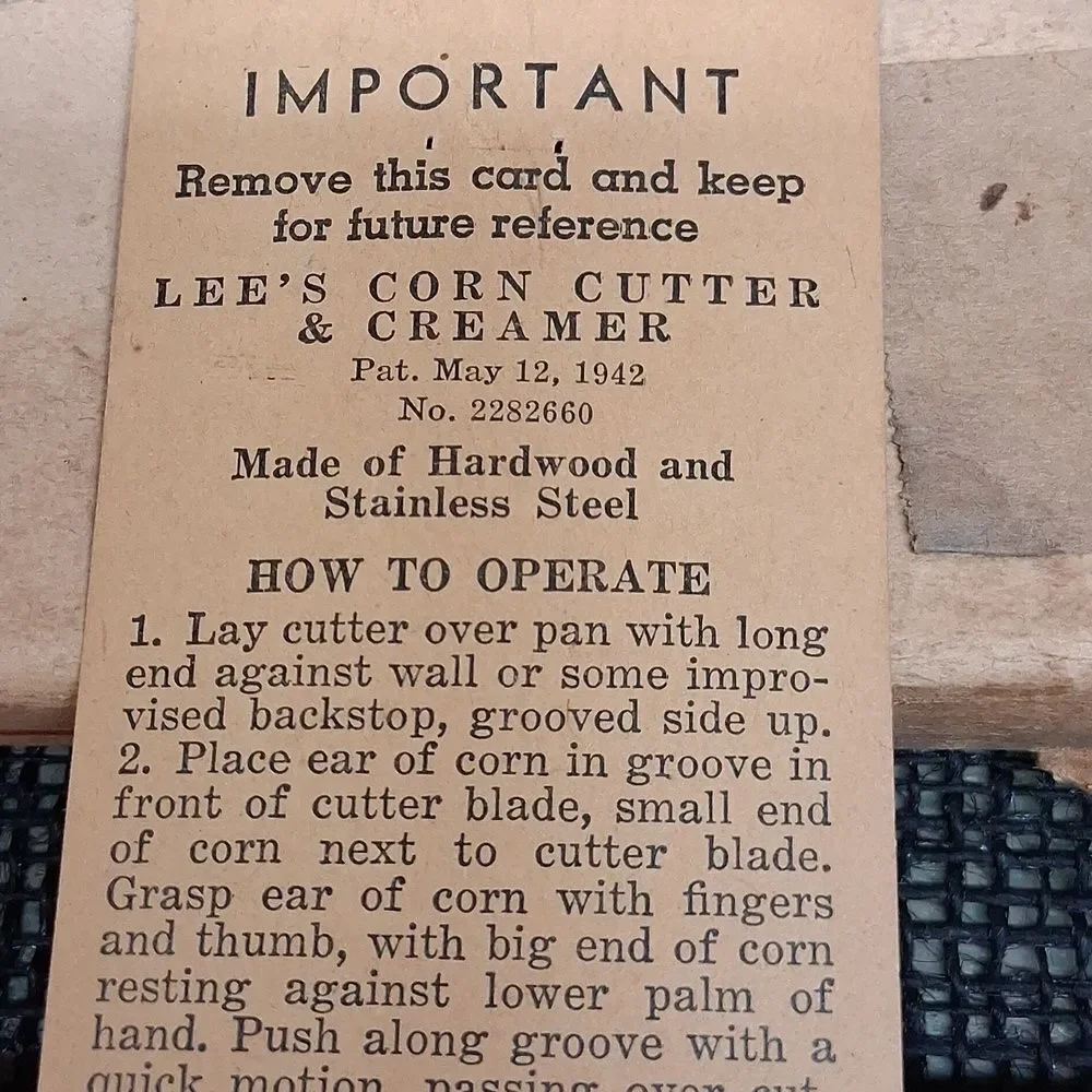 Vintage Corn Cutter & Creamer For Freezing Or Canning Sweet Corn
